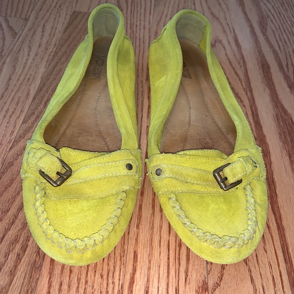 Lime green suede J.Crew driving loafers